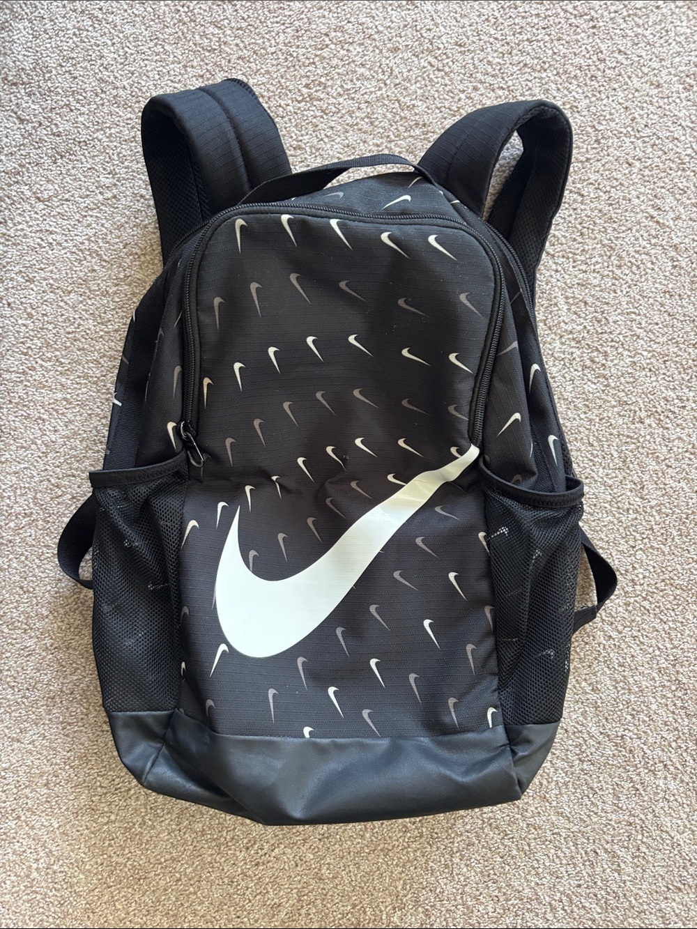 Nike Black Backpack with White Swoosh Pattern - Men